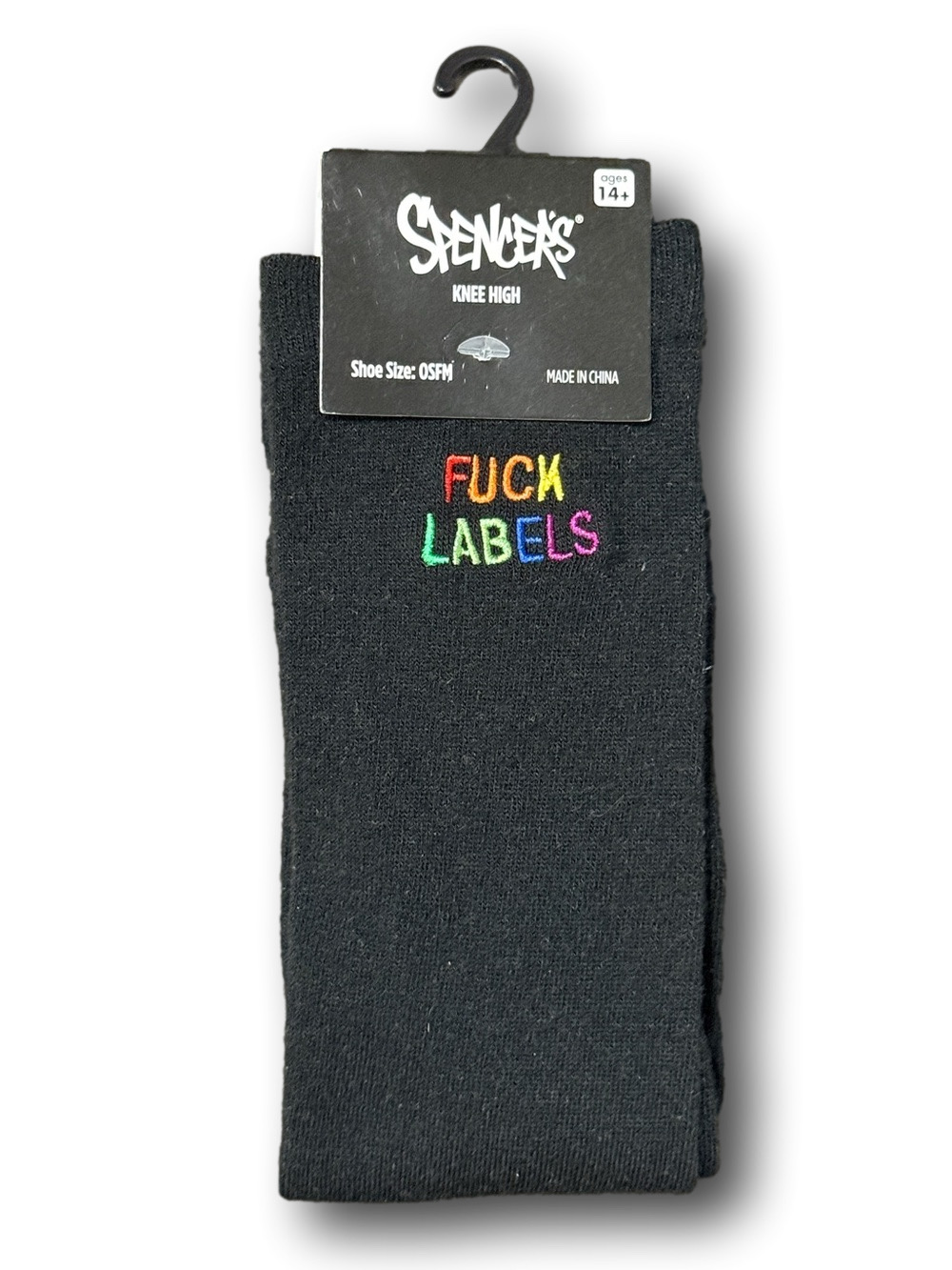 3/$20 Gay Pride Rainbow "F*ck Labels" Funny Novelty Knee High Socks - NWT